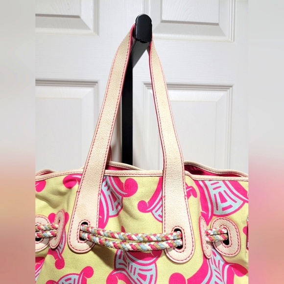 Celine Pink & Yellow Canvas Shoulder Tote Bag Authentic - Picture 6 of 16